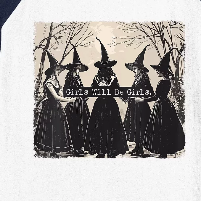 Girl Will Be Girl Witch Halloween Funny Witchy Vibes Women Baseball Sleeve Shirt