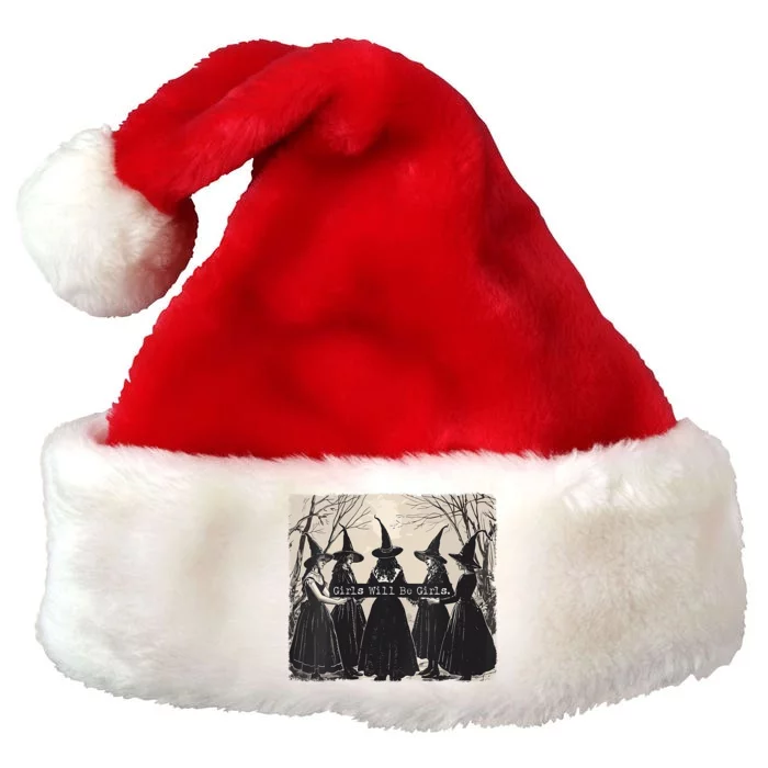 Girl Will Be Girl Witch Halloween Funny Witchy Vibes Women Premium Christmas Santa Hat