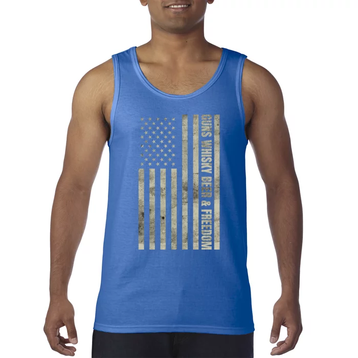 Gun Whisky Beer And Freedom American Flag Funny Vintage Retro Meaningful Gift Tank Top