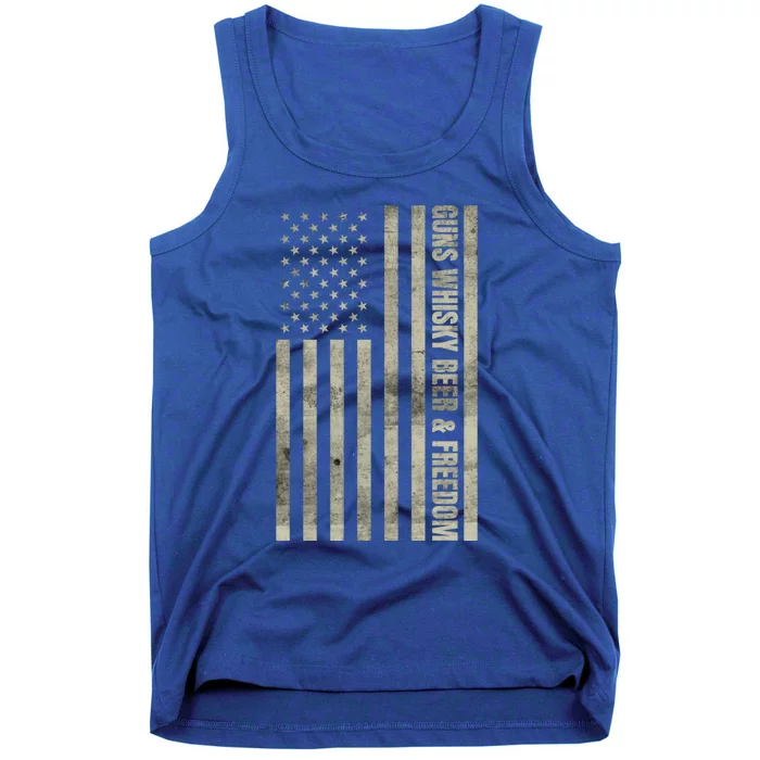 Gun Whisky Beer And Freedom American Flag Funny Vintage Retro Meaningful Gift Tank Top