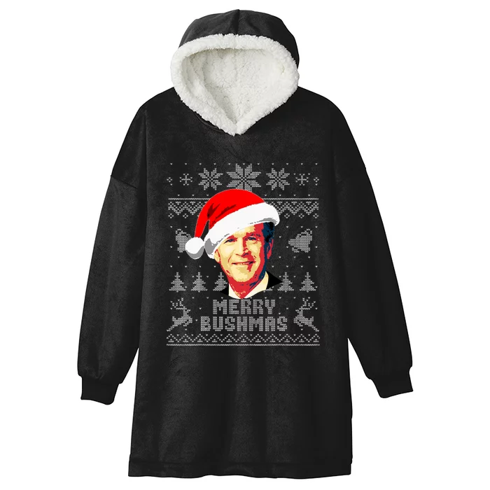 George W Bush Merry Bushmas Funny Christmas Hooded Wearable Blanket