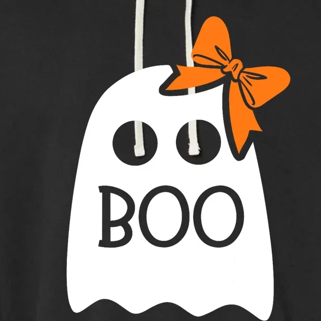 Ghost With Bow Boo Funny Halloween Costume Garment-Dyed Fleece Hoodie