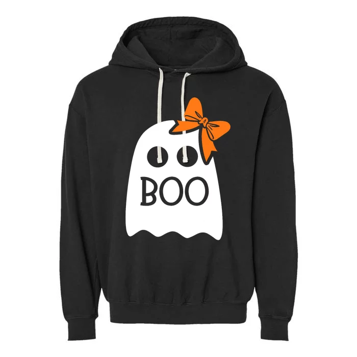 Ghost With Bow Boo Funny Halloween Costume Garment-Dyed Fleece Hoodie