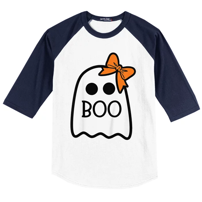 Ghost With Bow Boo Halloween Baseball Sleeve Shirt