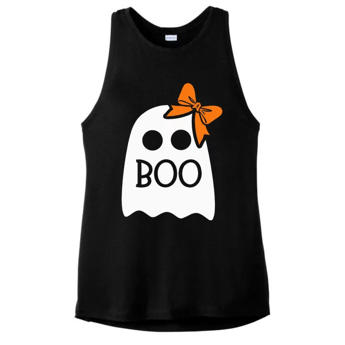 Ghost With Bow Boo Halloween Costume Ladies Tri-Blend Wicking Tank