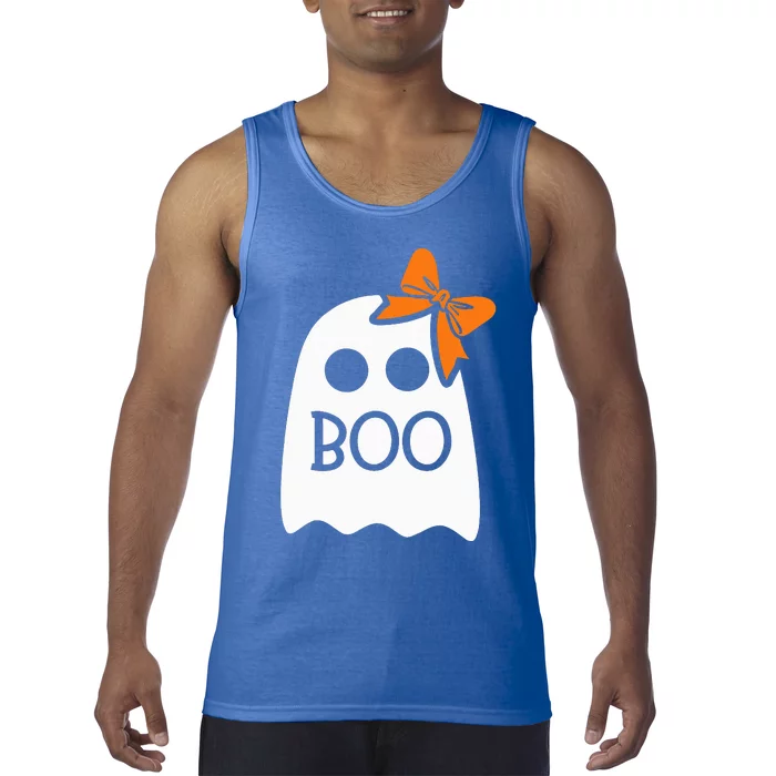 Ghost With Bow Boo Halloween Costume Tank Top