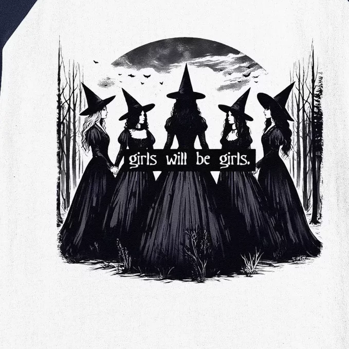 Girl Will Be Girl Witch Halloween Funny Witchy Vibes Women Gift Baseball Sleeve Shirt