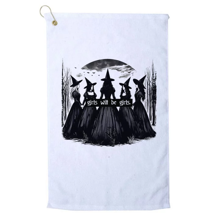 Girl Will Be Girl Witch Halloween Funny Witchy Vibes Women Gift Platinum Collection Golf Towel