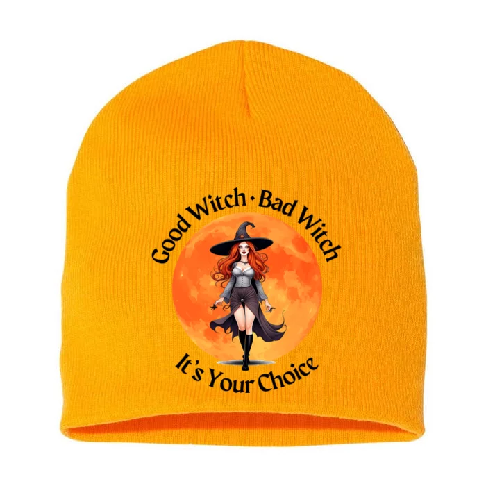 Good Witch Bad Witch Halloween With Full Moon Great Gift Short Acrylic Beanie