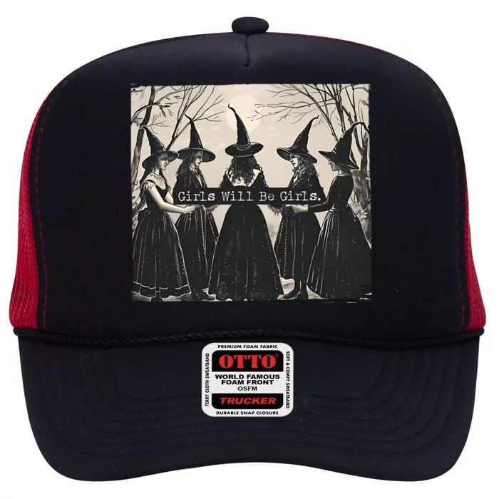 Girls Will Be Girls Halloween Witch High Crown Mesh Trucker Hat