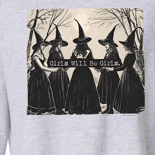 Girls Will Be Girls Halloween Witch Cropped Pullover Crew