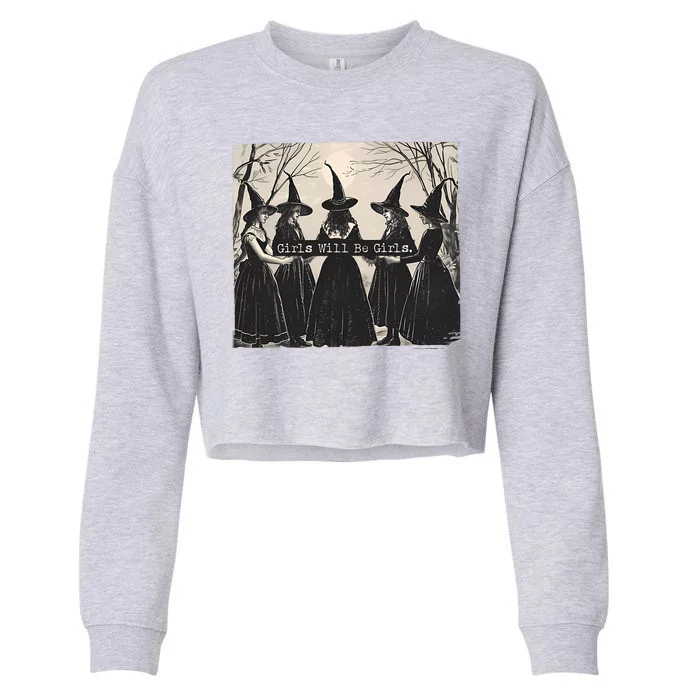 Girls Will Be Girls Halloween Witch Cropped Pullover Crew