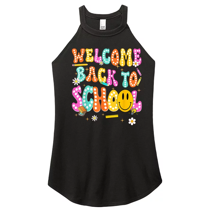 Groovy Welcome Back To School Teachers Women’s Perfect Tri Rocker Tank