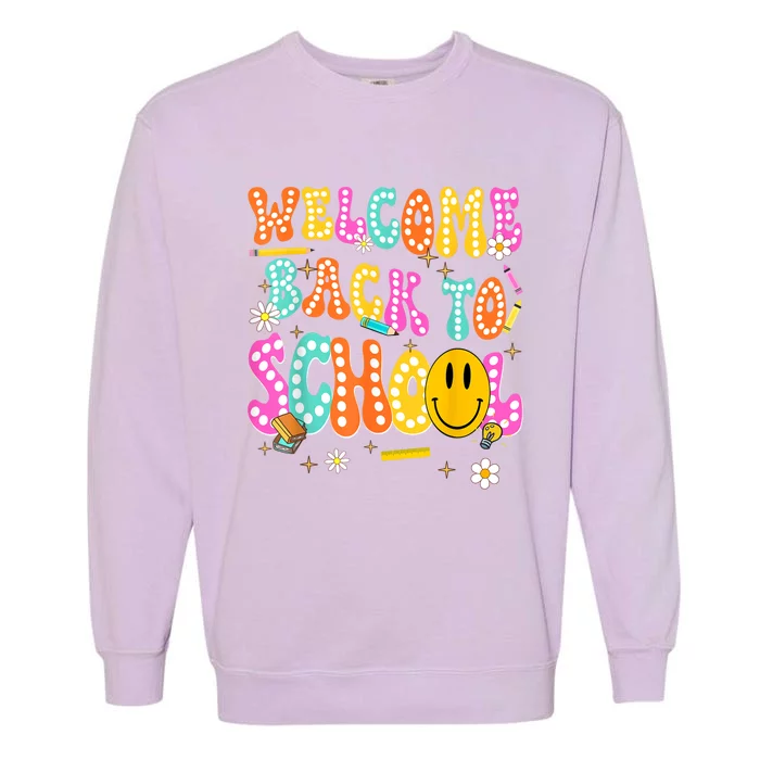 Groovy Welcome Back To School Teachers Garment-Dyed Sweatshirt