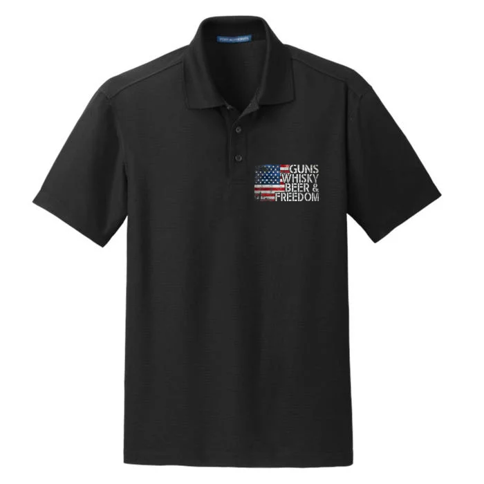 Gun Whiskey Beer And Freedom American Flag Vintage Pretty Dry Zone Grid Performance Polo