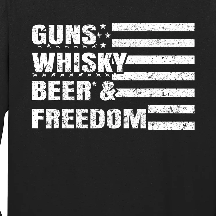 Gun Whisky Beer & Freedom American Flag Long Sleeve Shirt