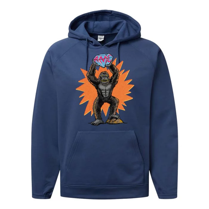 Gorilla With Big Diamond Performance Fleece Hoodie