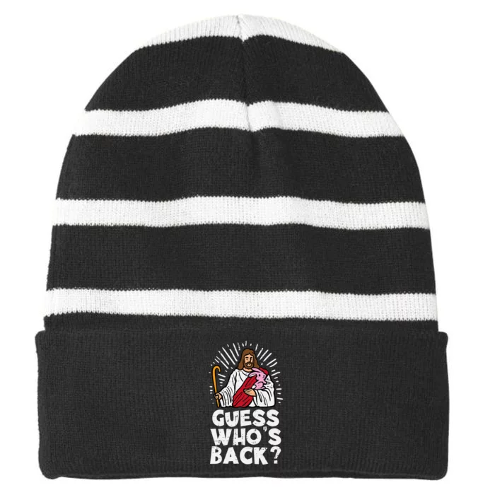 Guess Whos Back Jesus Easter Funny Religious Striped Beanie with Solid Band