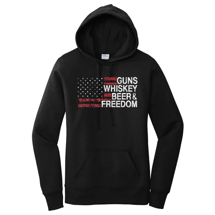 Guns Whiskey Beer And Freedom Veteran US Flag 4th Of July Women's Pullover Hoodie