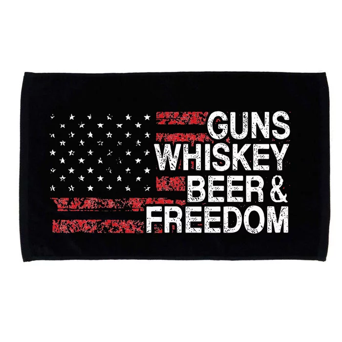 Guns Whiskey Beer And Freedom Veteran US Flag 4th Of July Microfiber Hand Towel