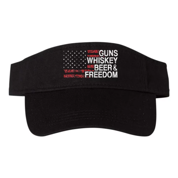 Guns Whiskey Beer And Freedom Veteran US Flag 4th Of July Valucap Bio-Washed Visor