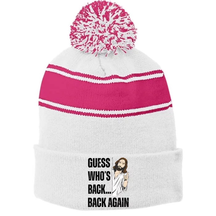 Guess WhoS Back Again Stripe Pom Pom Beanie