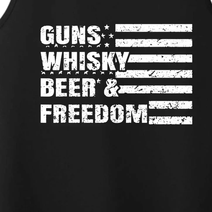 Gun Whisky Beer And Freedom American Flag Cool Gift For Guys Gift Performance Tank