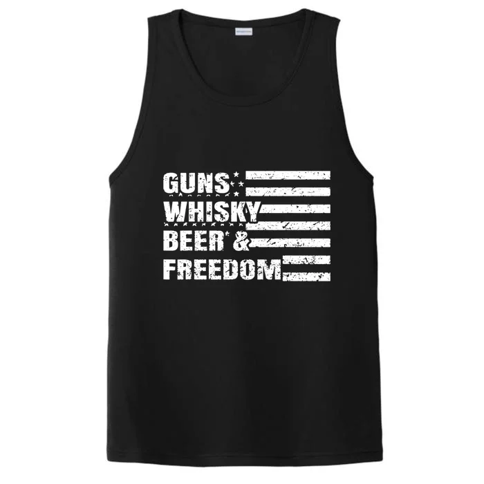 Gun Whisky Beer And Freedom American Flag Cool Gift For Guys Gift Performance Tank