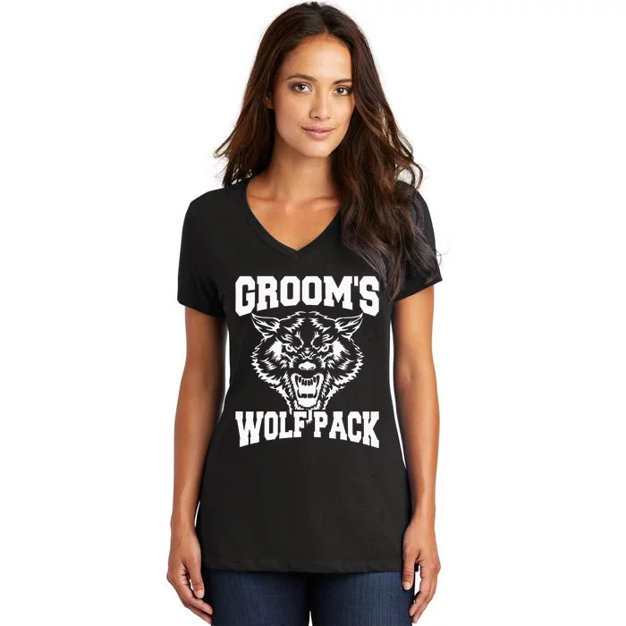 Grooms Wolfpack Bachelor Party Drinking Team Gift Women's V-Neck T-Shirt