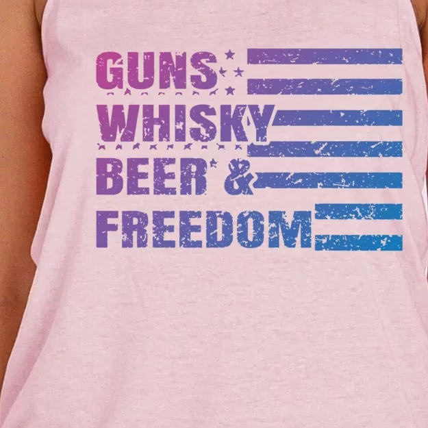 Gun Whisky Beer And Freedom American Flag Cool Gift For Guys Gift Women's Knotted Racerback Tank