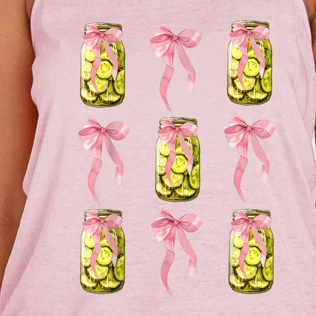 Girl Women Canned Pickle Coquette Bows Cute Pickle Jar Gift Women's Knotted Racerback Tank