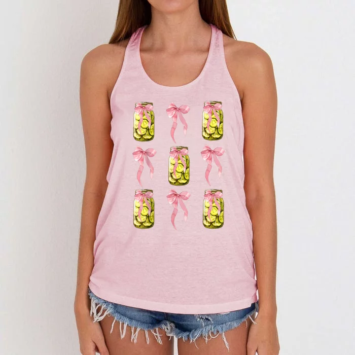 Girl Women Canned Pickle Coquette Bows Cute Pickle Jar Gift Women's Knotted Racerback Tank