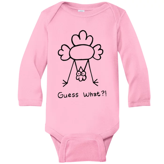 Guess What Chicken Butt Funny Chicken Meme Baby Long Sleeve Bodysuit