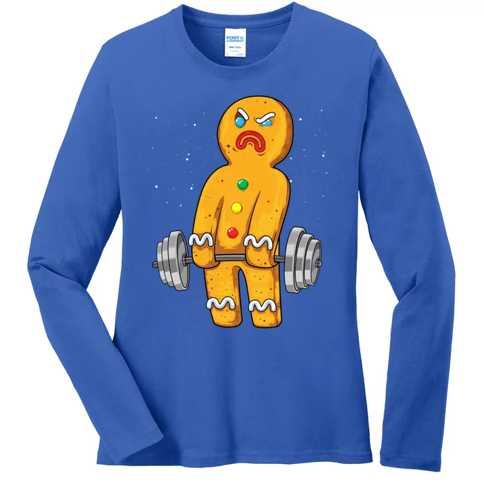 Gingerbread Weightlifting Christmas Fitness Gym Deadlift Gift Ladies Long Sleeve Shirt