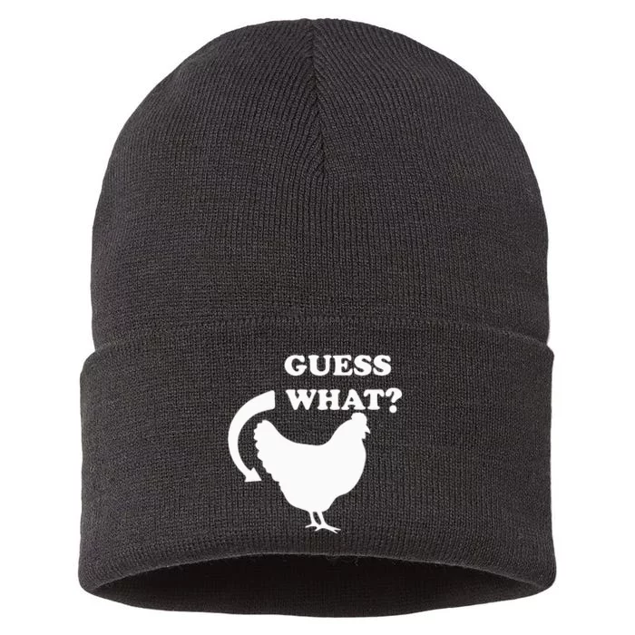 Guess What Chicken Butt Funny White Design Jokes Joking Sustainable Knit Beanie