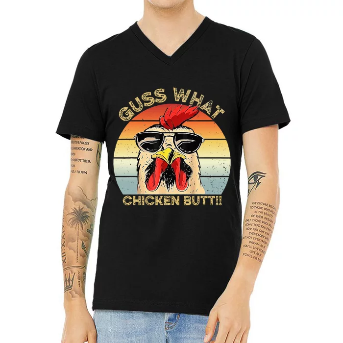 Guess What Chicken Butt Funny Chicken Meme V-Neck T-Shirt