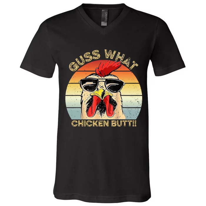 Guess What Chicken Butt Funny Chicken Meme V-Neck T-Shirt