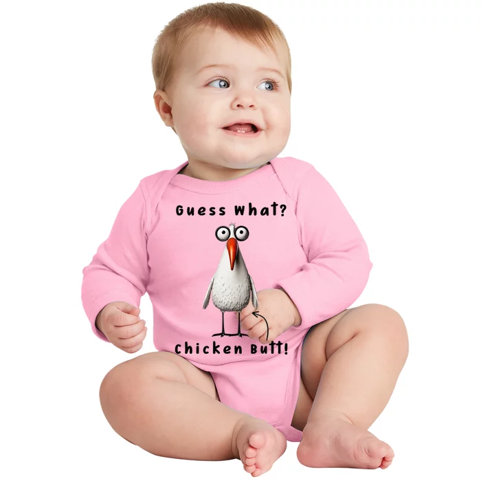 Guess What Chicken Butt Chicken Rooster Meme Funny Costume Baby Long Sleeve Bodysuit