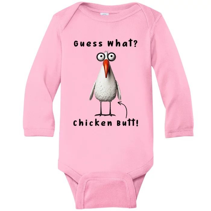 Guess What Chicken Butt Chicken Rooster Meme Funny Costume Baby Long Sleeve Bodysuit