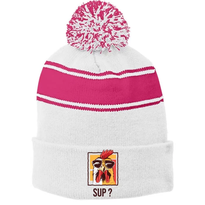 Guess What Chicken Butt Funny Stripe Pom Pom Beanie