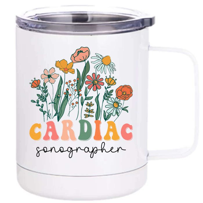 Groovy Wildflower Cardiac Sonographer Tees Front & Back 12oz Stainless Steel Tumbler Cup