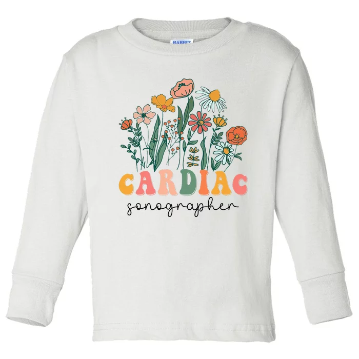 Groovy Wildflower Cardiac Sonographer Tees Toddler Long Sleeve Shirt