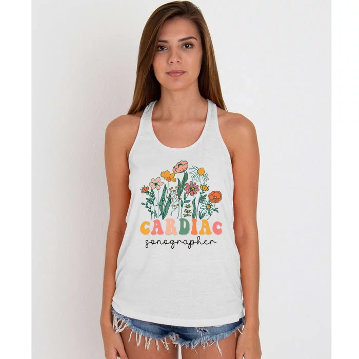 Groovy Wildflower Cardiac Sonographer Tees Women's Knotted Racerback Tank