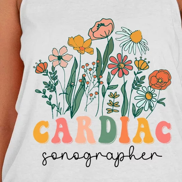 Groovy Wildflower Cardiac Sonographer Tees Women's Knotted Racerback Tank