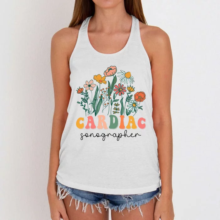 Groovy Wildflower Cardiac Sonographer Tees Women's Knotted Racerback Tank