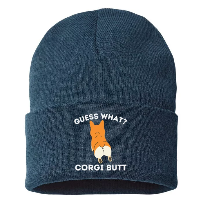 Guess What Corgi Butt Funny Welsh Corgi Owner Dog Lover Sustainable Knit Beanie