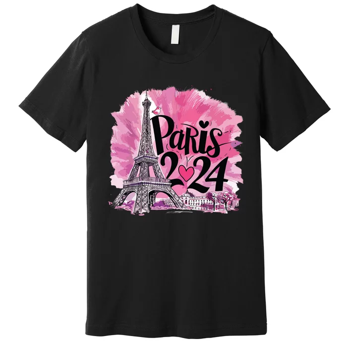 Girl Women Cute 2024 Eiffel Tower Love Paris Premium T-Shirt