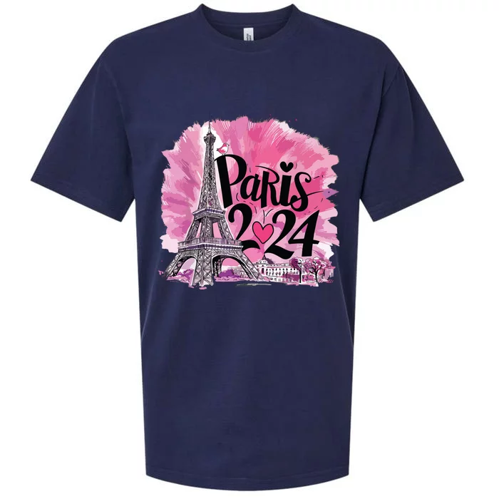 Girl Women Cute 2024 Eiffel Tower Love Paris Sueded Cloud Jersey T-Shirt