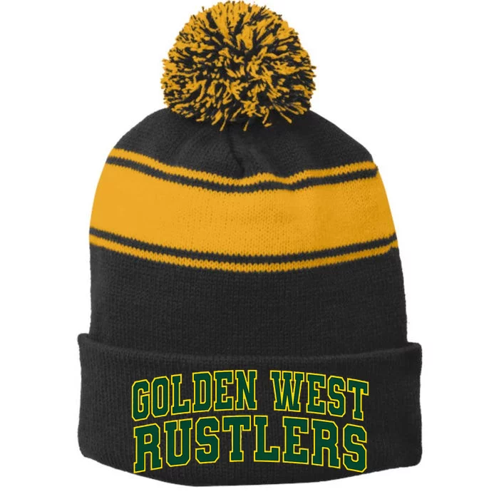 Golden West College Rustlers Stripe Pom Pom Beanie