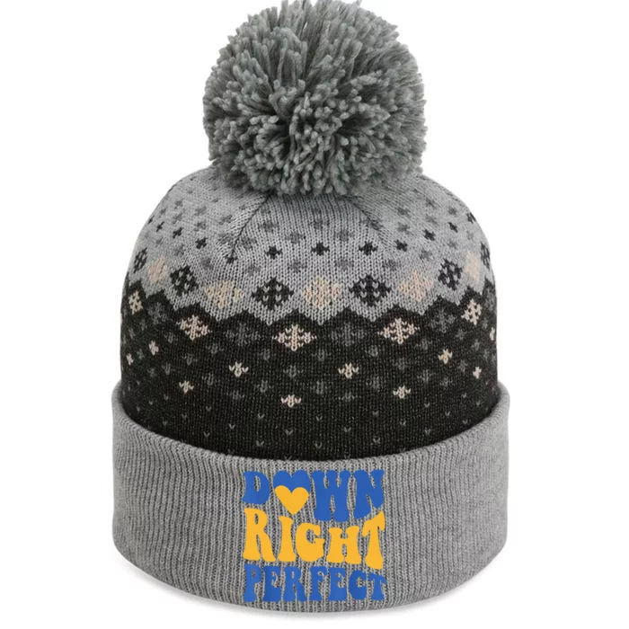 Groovy World Down Syndrome Day Awareness Down Right Perfect The Baniff Cuffed Pom Beanie